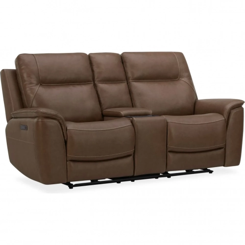 Collins Zero Gravity Power Recline Console Loveseat in Chestnut Brown Leather