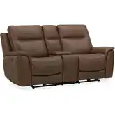 Collins Zero Gravity Power Recline Console Loveseat in Chestnut Brown Leather
