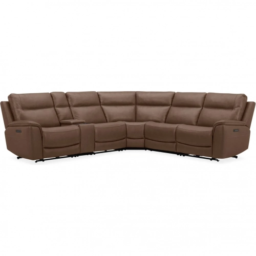 Collins 6 Piece Power Recline Sectional Sofa in York Chestnut Brown Leather