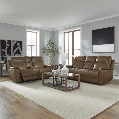 Collins Triple Power Zero Gravity Sofa & Loveseat Set in Brown Leather