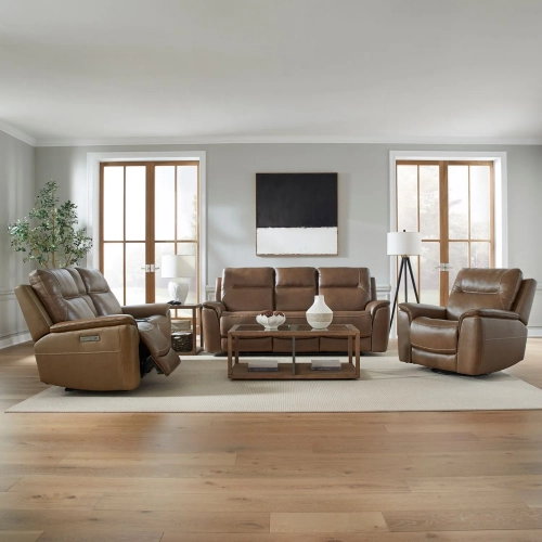 Collins Triple Power Zero Gravity Sofa, Loveseat & Recliner Set in Brown Leather