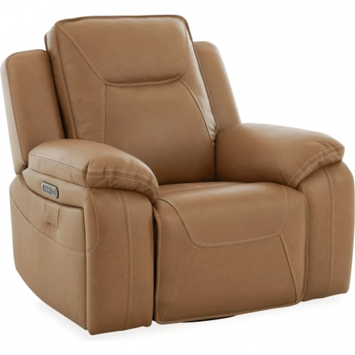 Callihan Power Swivel Glider Recliner in York Butternut Brown Leather