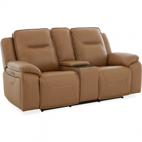 Callihan Zero Gravity Power Recline Console Loveseat in Butternut Brown Leather