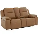 Callihan Zero Gravity Power Recline Console Loveseat in Butternut Brown Leather