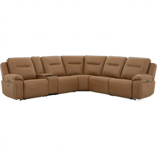 Callihan 6 Piece Power Recline Sectional Sofa in York Butternut Brown Leather