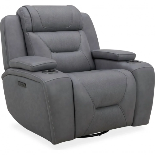 Chapman Power Swivel Glider Recliner in Blue Gray Leather