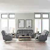 Chapman Dual Power Zero Gravity Sofa, Loveseat & Recliner Set in Blue Gray Leather