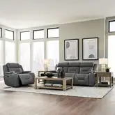 Chapman Dual Power Zero Gravity Sofa & Recliner Set in Blue Gray Leather