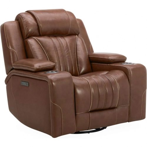 Power Swivel Glider Recliner in Chestnut Brown Leather