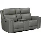 Camden P3 & ZW Power Console Loveseat in Light Gray Leather