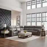 Camden 6 Piece Power Recline Sectional Sofa in Light Gray Leather