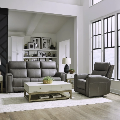 Camden Triple Power Zero Wall Sofa & Recliner Set in Light Gray Leather
