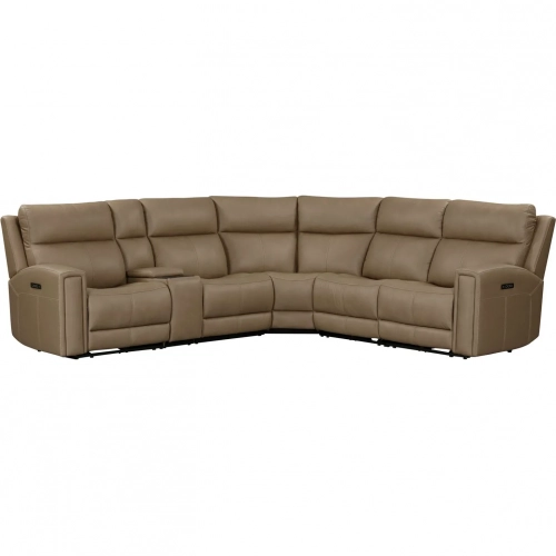 Camden 6 Piece Power Recline Sectional Sofa in Toast Brown Leather