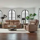 Camden Triple Power Zero Wall Sofa & Loveseat Set in Toast Brown Leather