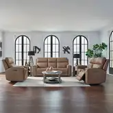 Camden Triple Power Zero Wall Sofa, Loveseat & Recliner Set in Toast Brown Leather
