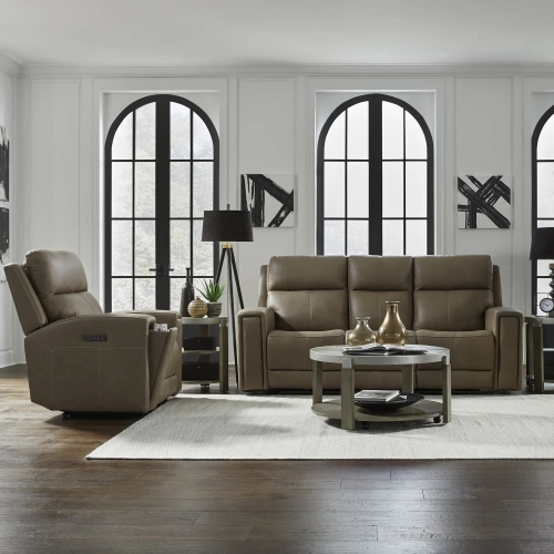 Camden Triple Power Zero Wall Sofa & Recliner Set in Toast Brown Leather