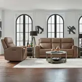 Camden Triple Power Zero Wall Sofa & Recliner Set in Toast Brown Leather