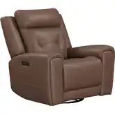 Beckham P2 Power Swivel Glider Recliner in Saddle Brown Leather