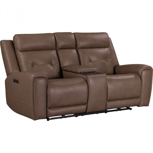 Beckham Zero Gravity Power Recline Console Loveseat in Saddle Brown Leather