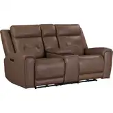 Beckham Zero Gravity Power Recline Console Loveseat in Saddle Brown Leather
