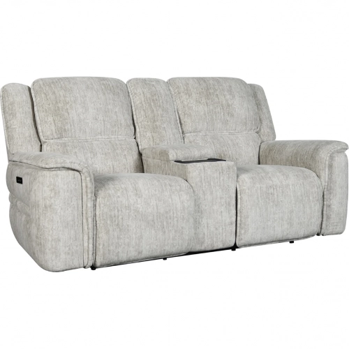 Clayton Triple Power Zero Gravity Console Loveseat in Parchment Neutral Fabric
