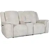 Clayton Triple Power Zero Gravity Console Loveseat in Parchment Neutral Fabric