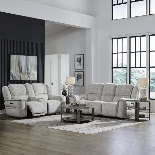 Clayton Triple Power Zero Gravity Sofa & Loveseat Set in Parchment Neutral Fabric