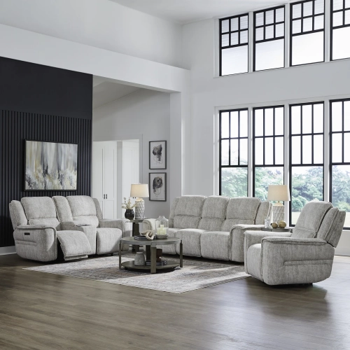 Clayton Triple Power Zero Gravity Sofa, Loveseat & Recliner Set in Neutral Fabric