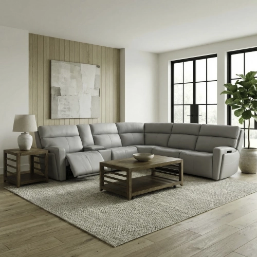 Chase 6 Piece Triple Power Zero Gravity Sectional Sofa in Gray Leather