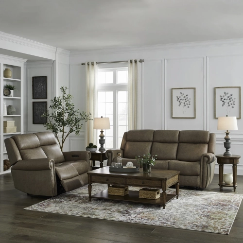 Carlton Triple Power Zero Gravity Sofa & Loveseat Set in Taupe Neutral Leather