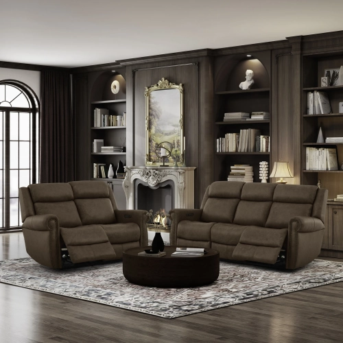 Carlton Triple Power Zero Gravity Sofa & Loveseat Set in Vintage Brown Leather