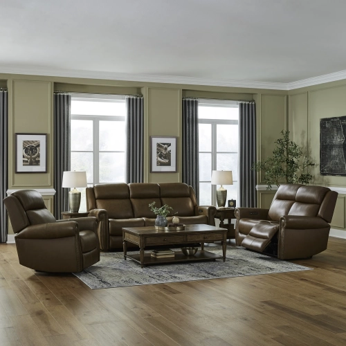 Carlton Triple Power Zero Gravity Sofa, Loveseat & Recliner Set in Vintage Brown Leather