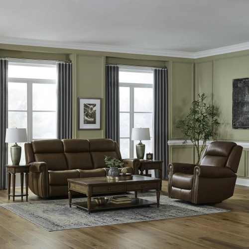 Carlton Triple Power Zero Gravity Sofa & Recliner Set in Vintage Brown Leather