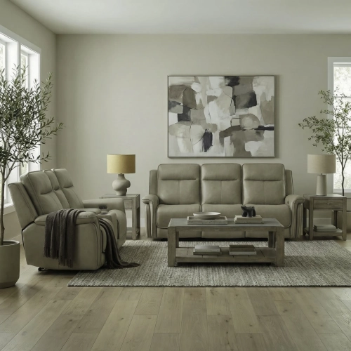 Cora Triple Power Zero Sofa & Loveseat Set in Cashmere Neutral Leather