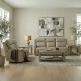 Cora Triple Power Zero Sofa & Loveseat Set in Cashmere Neutral Leather