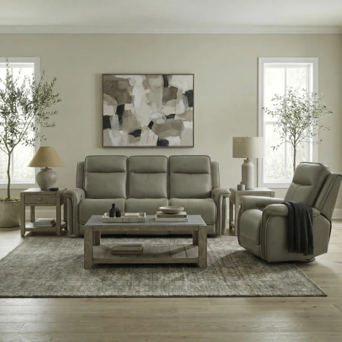 Cora Triple Power Zero Sofa & Recliner Set in Cashmere Neutral Leather