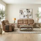 Cora Triple Power Zero Sofa & Loveseat Set in Toast Brown Leather