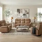 Cora Triple Power Zero Sofa, Loveseat & Recliner Set in Toast Brown Leather