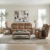 Cora Triple Power Zero Sofa & Recliner Set in Toast Brown Leather