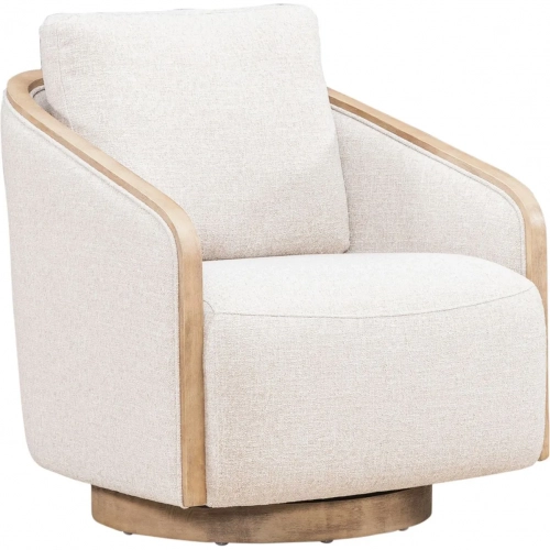 Nora Swivel Accent Chair in Ginger Neutral Fabric & Natural Wood