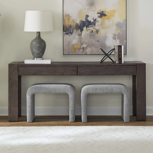 Cascade Falls 3 Piece Console Set in Espresso Wood & Grey Boucle Fabric