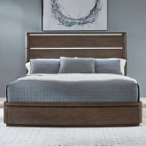 Cascade Falls King Panel Bed in Satin Espresso Brown Wood with LED Lights