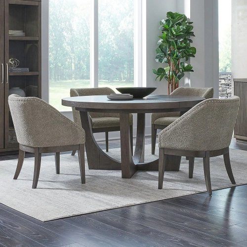 Cascade Falls 5 Piece Dining Set in Espresso Brown Wood & Grey Fabric