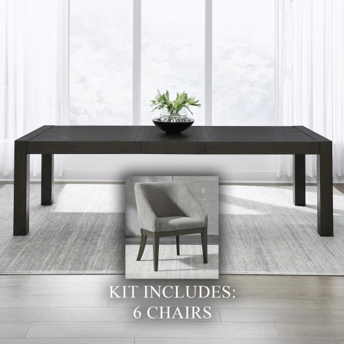 Cascade Falls 7 Piece Dining Set in Satin Espresso Wood & Gray Fabric