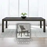 Cascade Falls 7 Piece Dining Set in Satin Espresso Wood & Gray Fabric