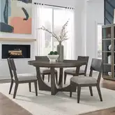 Cascade Falls 5 Piece Pedestal Dining Set in Espresso Wood & Gray Fabric