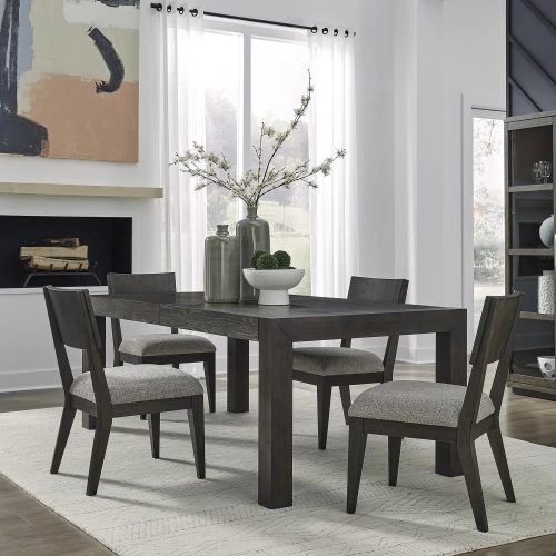 Cascade Falls 5 Piece Dining Set in Satin Espresso Wood & Gray Fabric