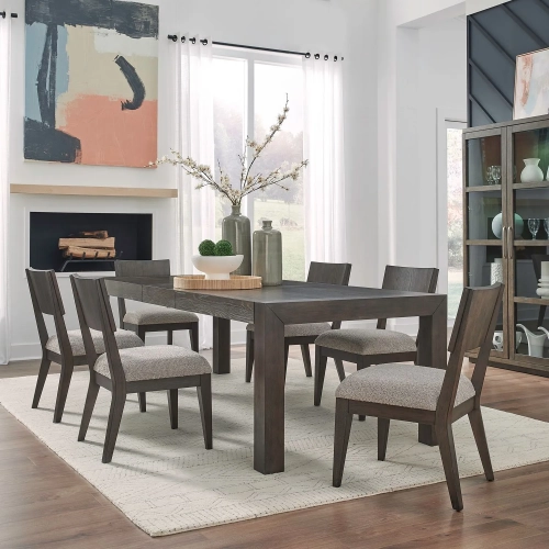 Cascade Falls 7 Piece Dining Set in Satin Espresso Wood & Gray Fabric