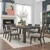 Cascade Falls 7 Piece Dining Set in Satin Espresso Wood & Gray Fabric