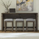 Cascade Falls 4 Piece Console Set in Espresso Brown Wood & Grey Fabric